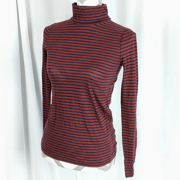 J. Crew Tops - J. Crew Turtleneck Striped Wine / Navy Blue XS